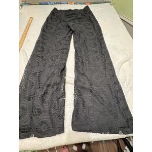 Pink Coconut Crochet lace Overlay Pants Wide Leg Large Black BOHO Beach Wide Leg